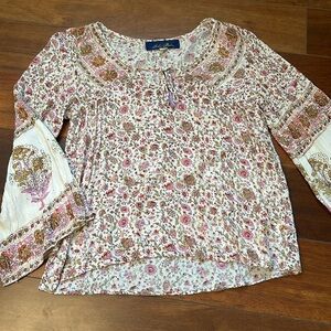 Blue Rain Women’s Long Sleeve Blouse Size XS Pink Floral Pattern